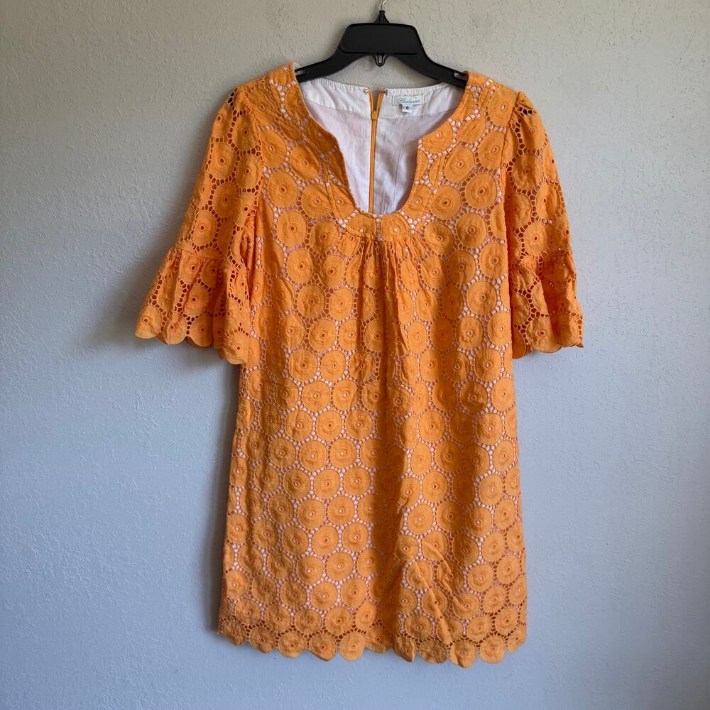 Shoshanna Orange Eyelet Scalloped Hem Bell Sleeve Summer Dress Womens 8 Girly